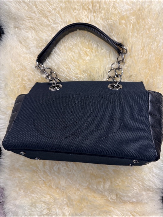 CHANEL Handbags - CHANEL Black Quilted Canvas and Leather Chain-Handle Shoulder Bag